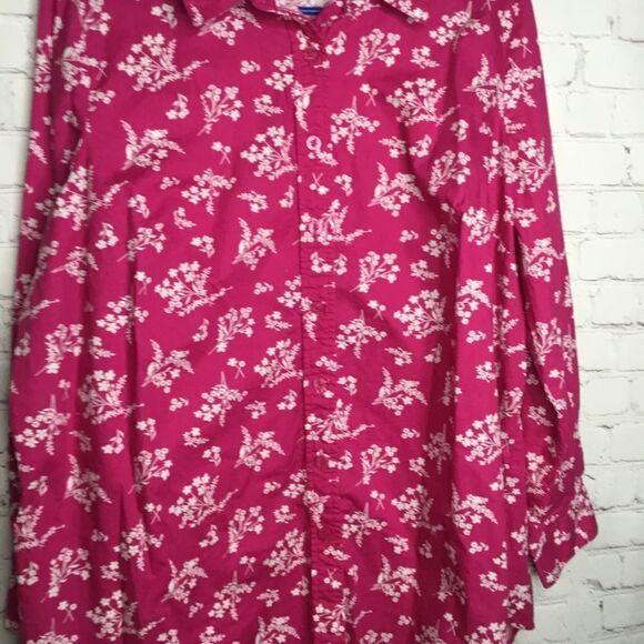 Woman Within Pink Floral Long Sleeve Button Up Shirt Size L 18/20 - Picture 8 of 15
